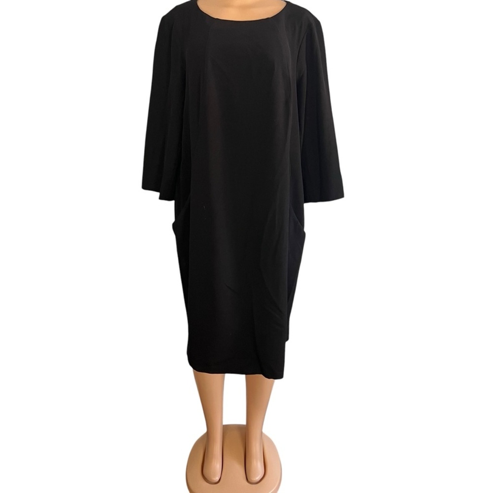 MM. LaFleur Black Long Sleeve Heavy Crepe Midi Length Dress