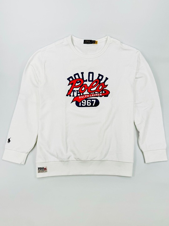 NWT POLO RALPH LAUREN WHITE LOGO CREW NECK FLEECE SWEATSHIRT