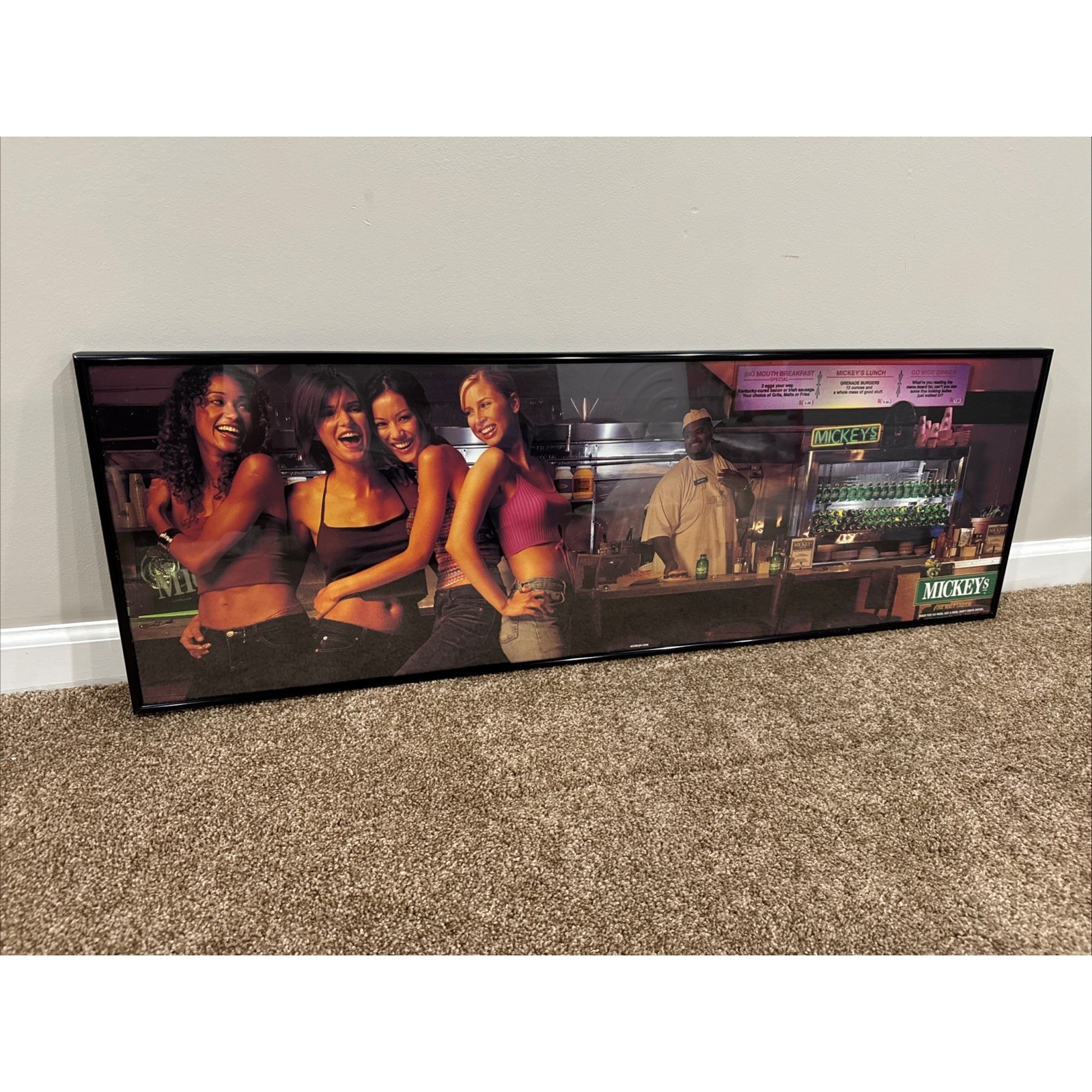 Vintage Mickey's Malt Liquor Beer Bar Poster Sign Frame Women Cook Diner Kitchen
