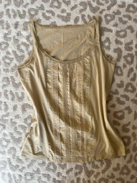 Creme Y2k Lace Cottage Coquette Patterned Fairy Tank Top