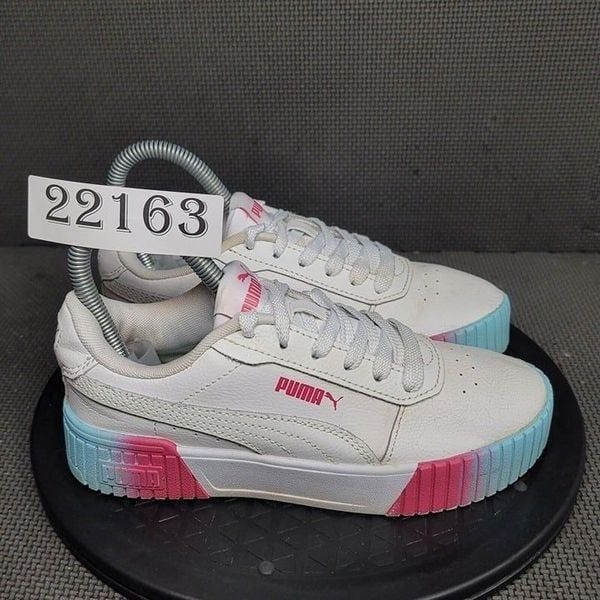 Puma Carina 2.0 Fade Jr Shoes Youth Sz 4 White Blue Low Top Sneakers