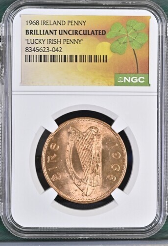 1968 NGC Brilliant Uncirculated Lucky Irish Penny