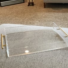 Acrylic Serving Tray 12x16 Inch, Clear Trays with Gold Handles