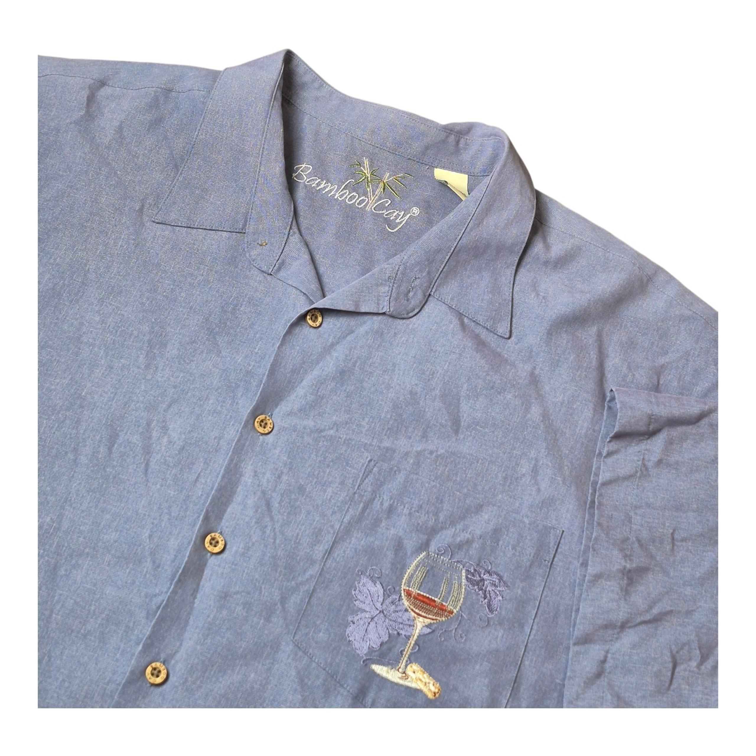 Bamboo Cay Blue Unwined Embroidered Wine Shirt Button Front Relaxed Fit Mens 4XL