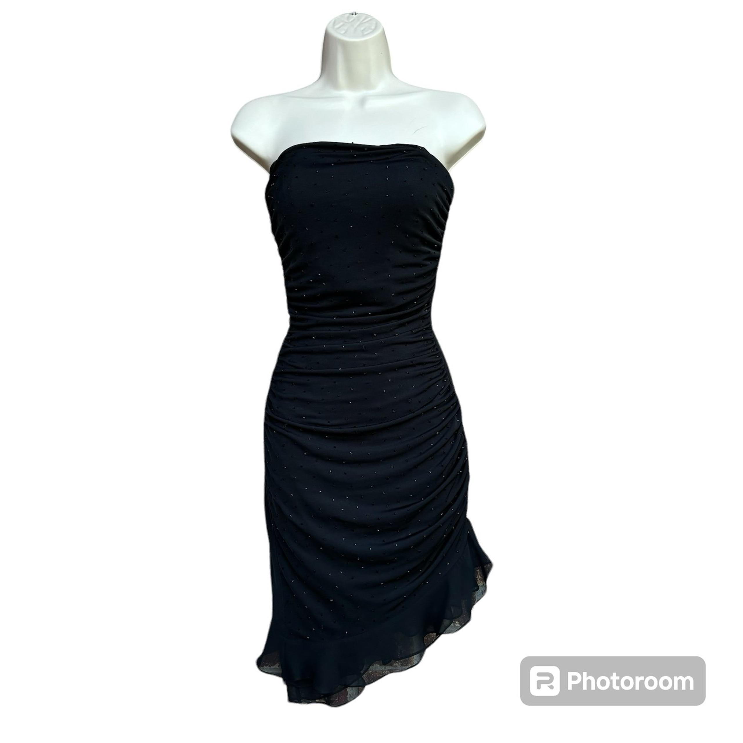 Vintage 90s Cache Dress Sz 2 Black Ruched Sequin Dress Asymmetrical Party Y2k