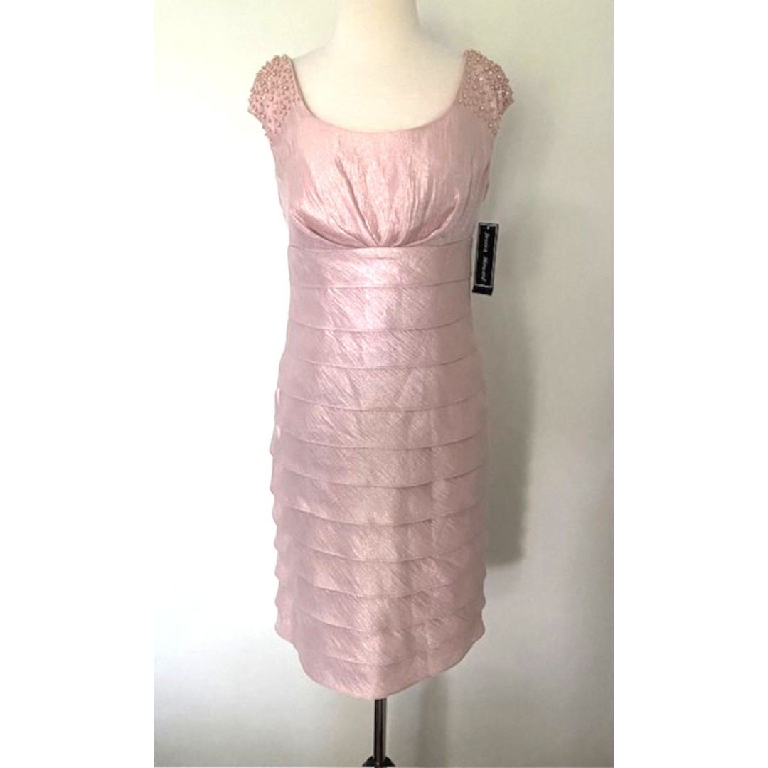 NWT Jessica Howard Pink Short Sleeve Beaded Sheath Tiered Dress Sz 6