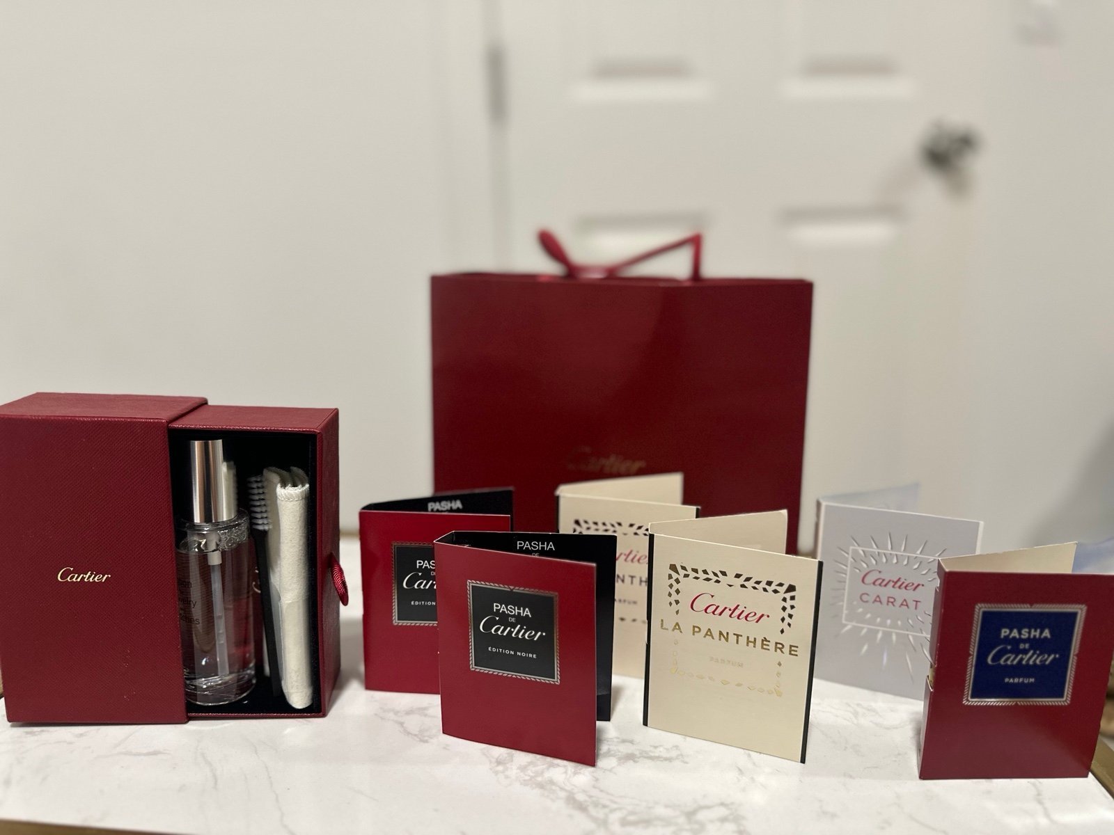 Authentic Cartier Shopping Bag Bundle With Jewelry Cleaner & 6 Perfume Samples