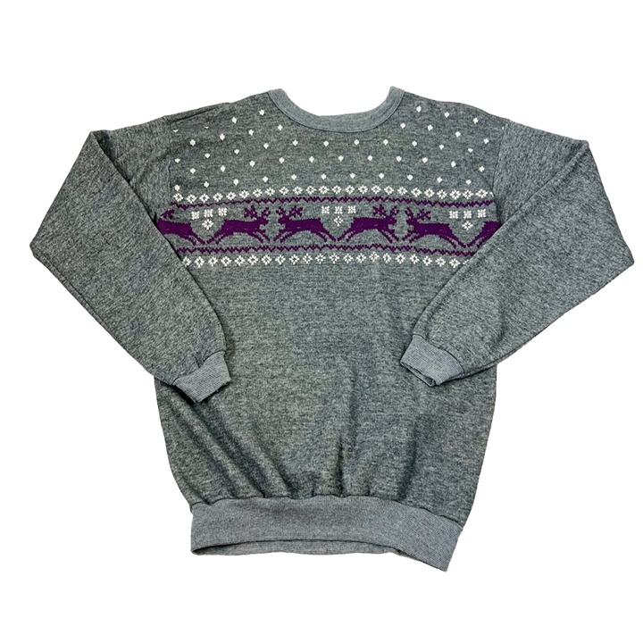 Vintage Womens XL Fair Isle Print Crewneck Sweatshirt Gray USA