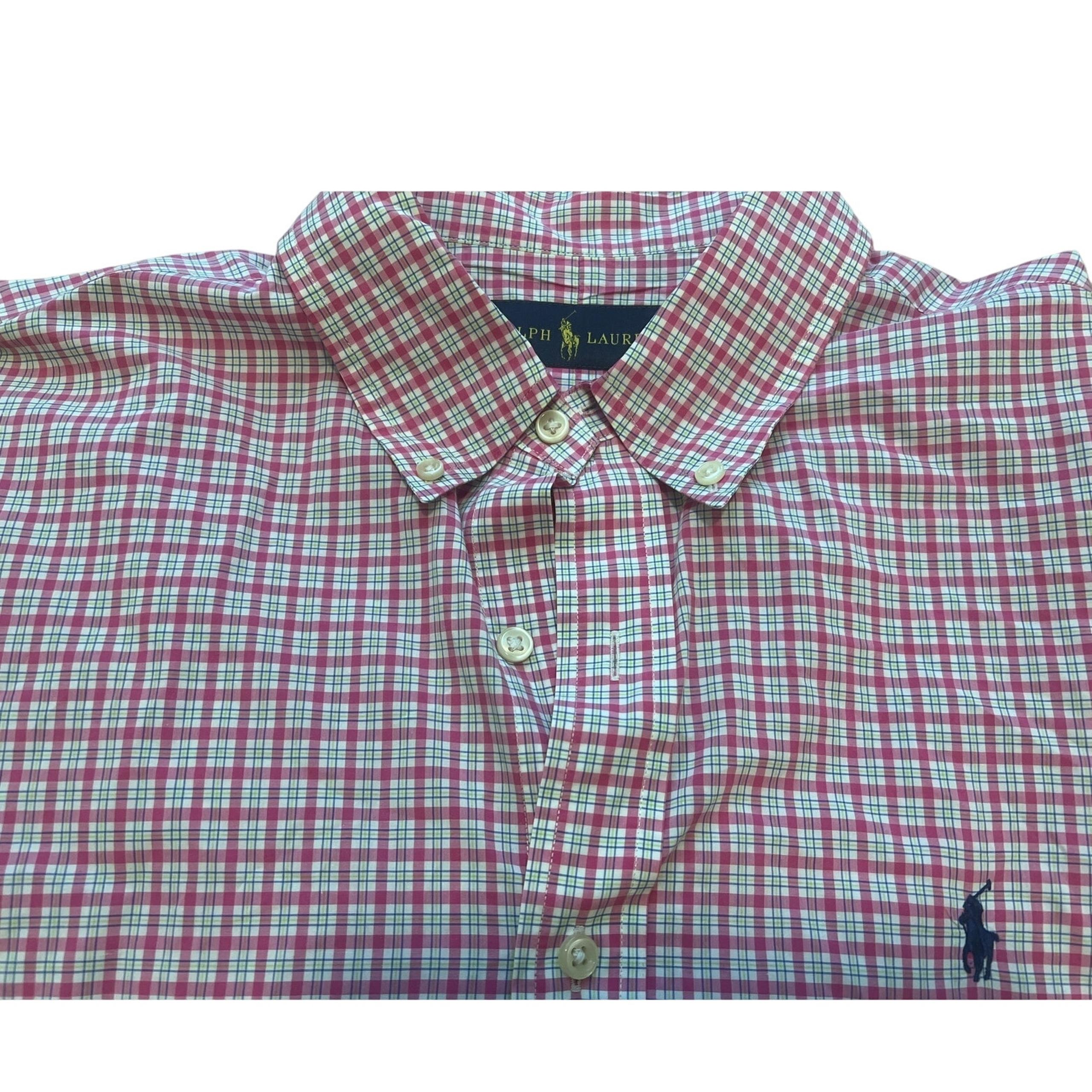 Polo Ralph Lauren RN 41381 Button Down Dress Shirt Size L Mens Pink Plaid EUC