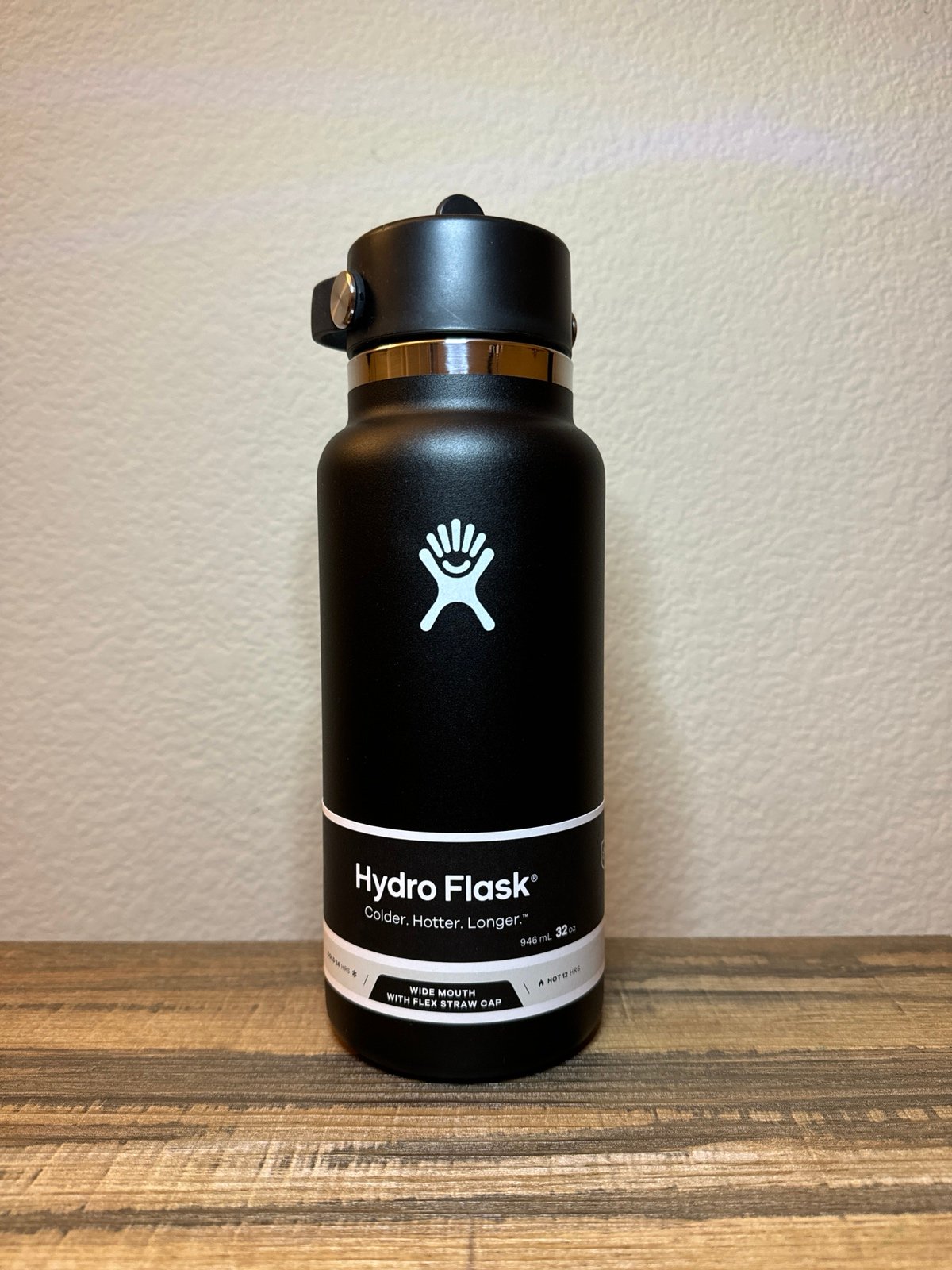 Hydroflask 32oz Black Wide Mouth With Flex Straw Cap