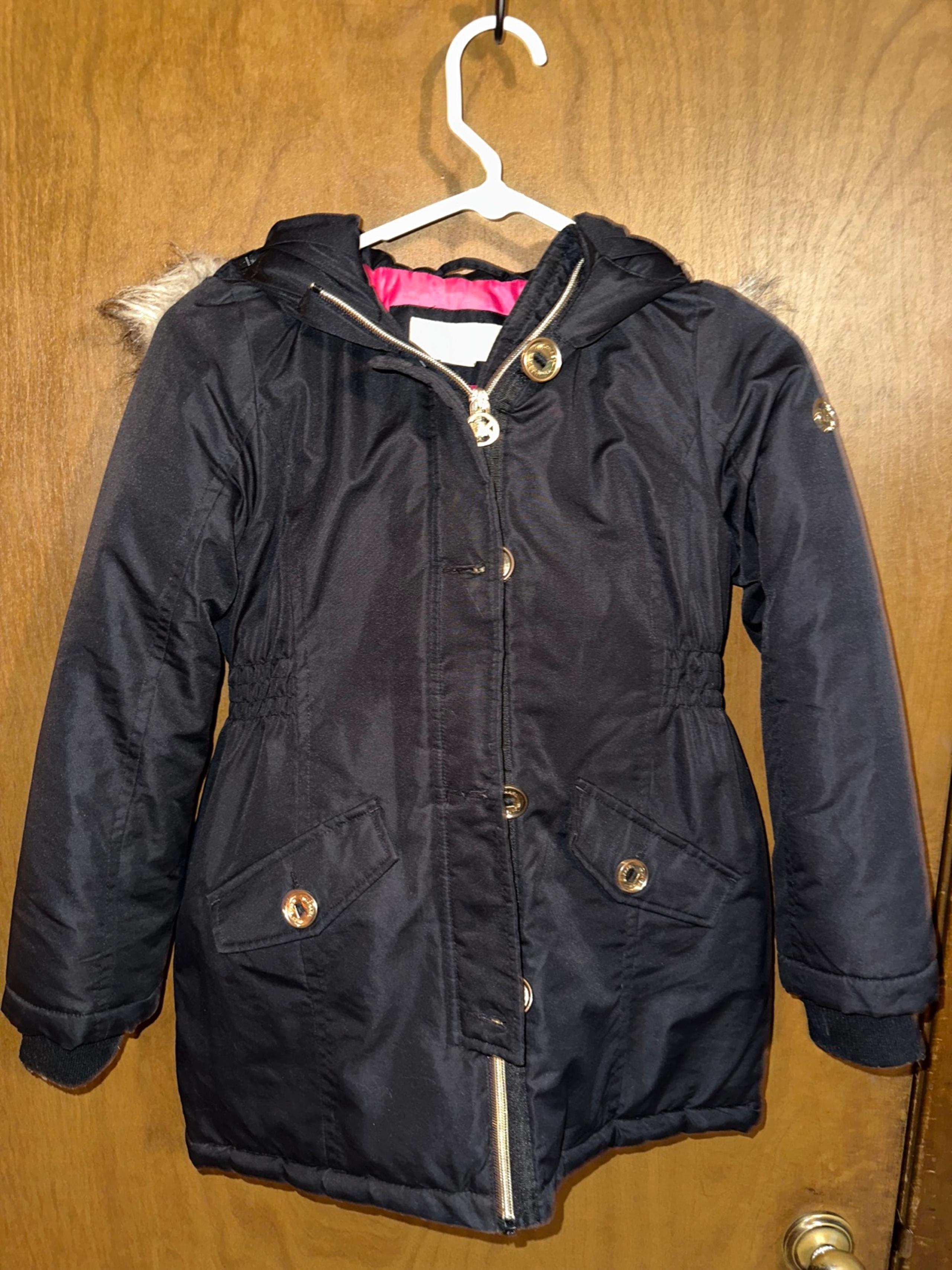 black/hot pink coat with faux fur, size 7/8 - Michael Kors