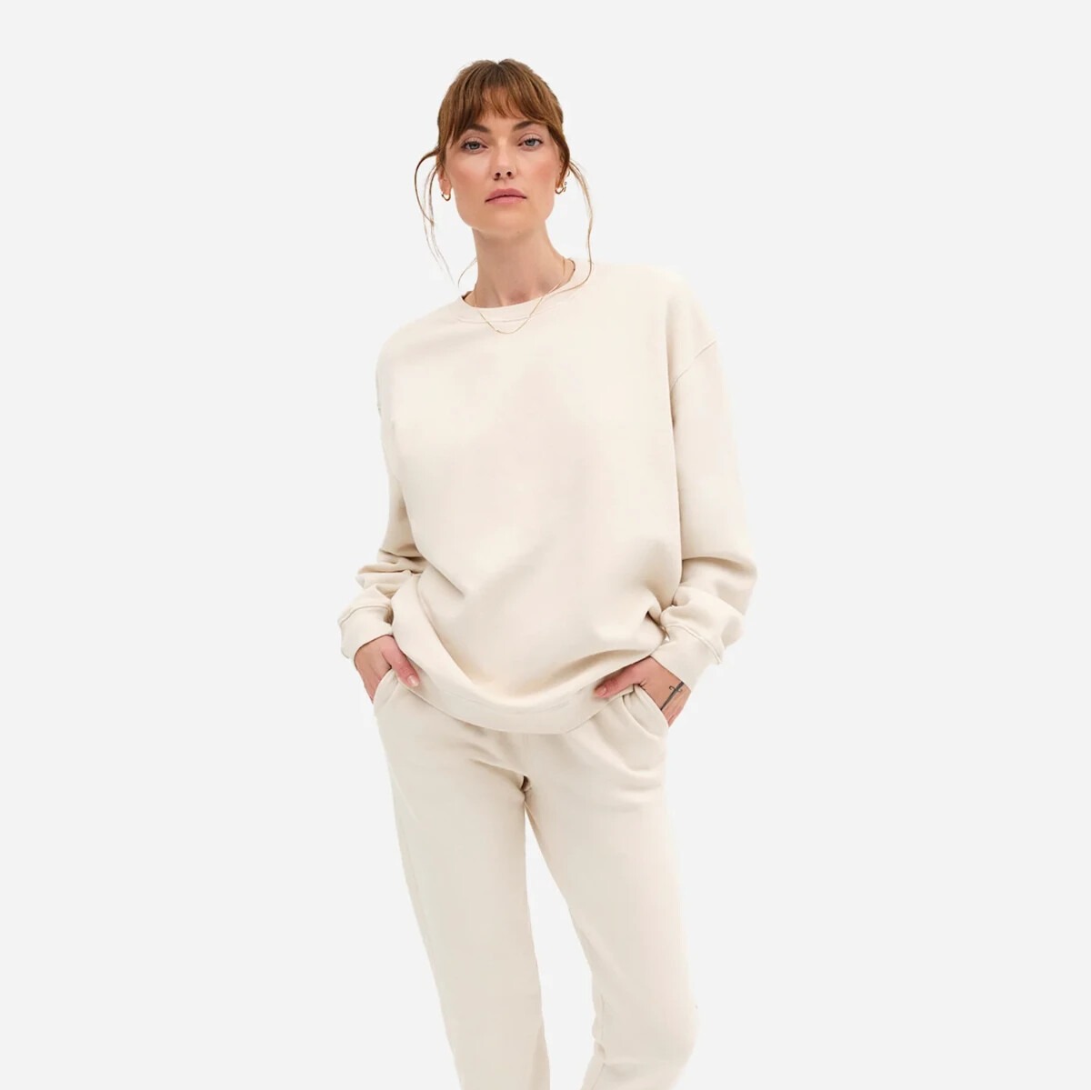 Mate the Label Organic Fleece Oversized Sweatshirt in Bone, Size X-Small/Small