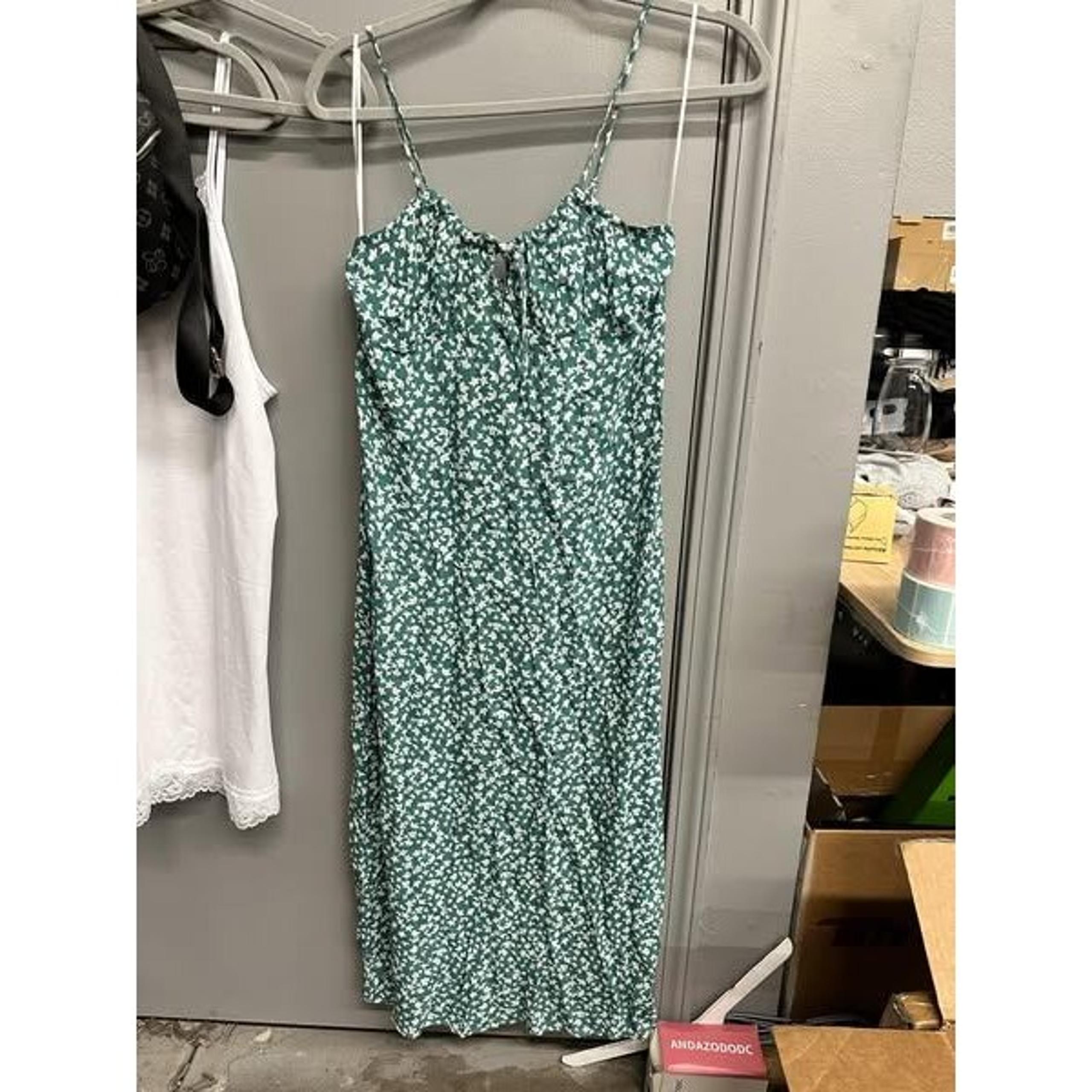 Weekend Los Angeles Floral Midi Dress Teal Green Summer Casual M