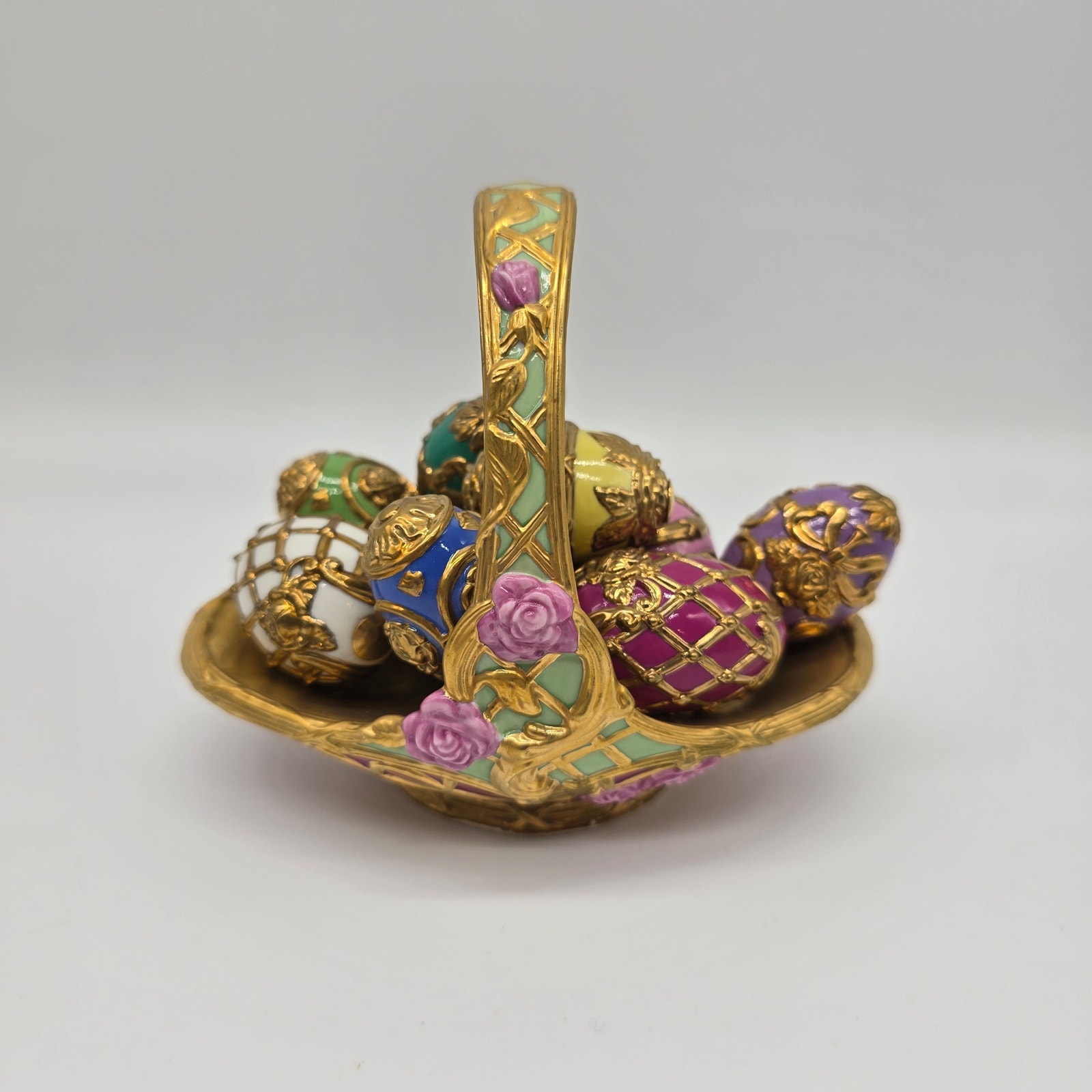 House of Faberge Franklin Mint Summer Basket w/9 Eggs Multicolor No Box or CofA