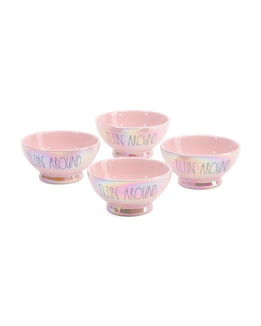 Rae Dunn 4 Pack Set Elfin' Around Ceramic Bowls