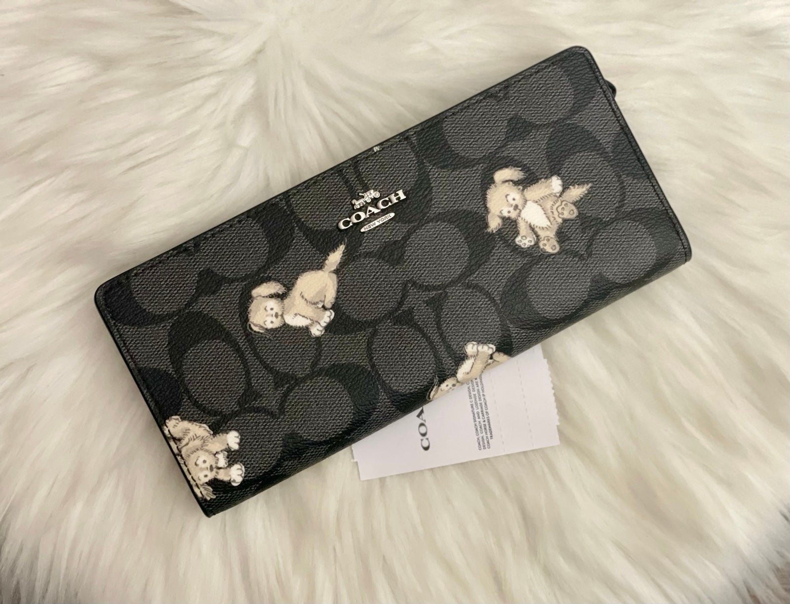 Coach Slim Wallet In Signature Canvas With Happy Dog Print