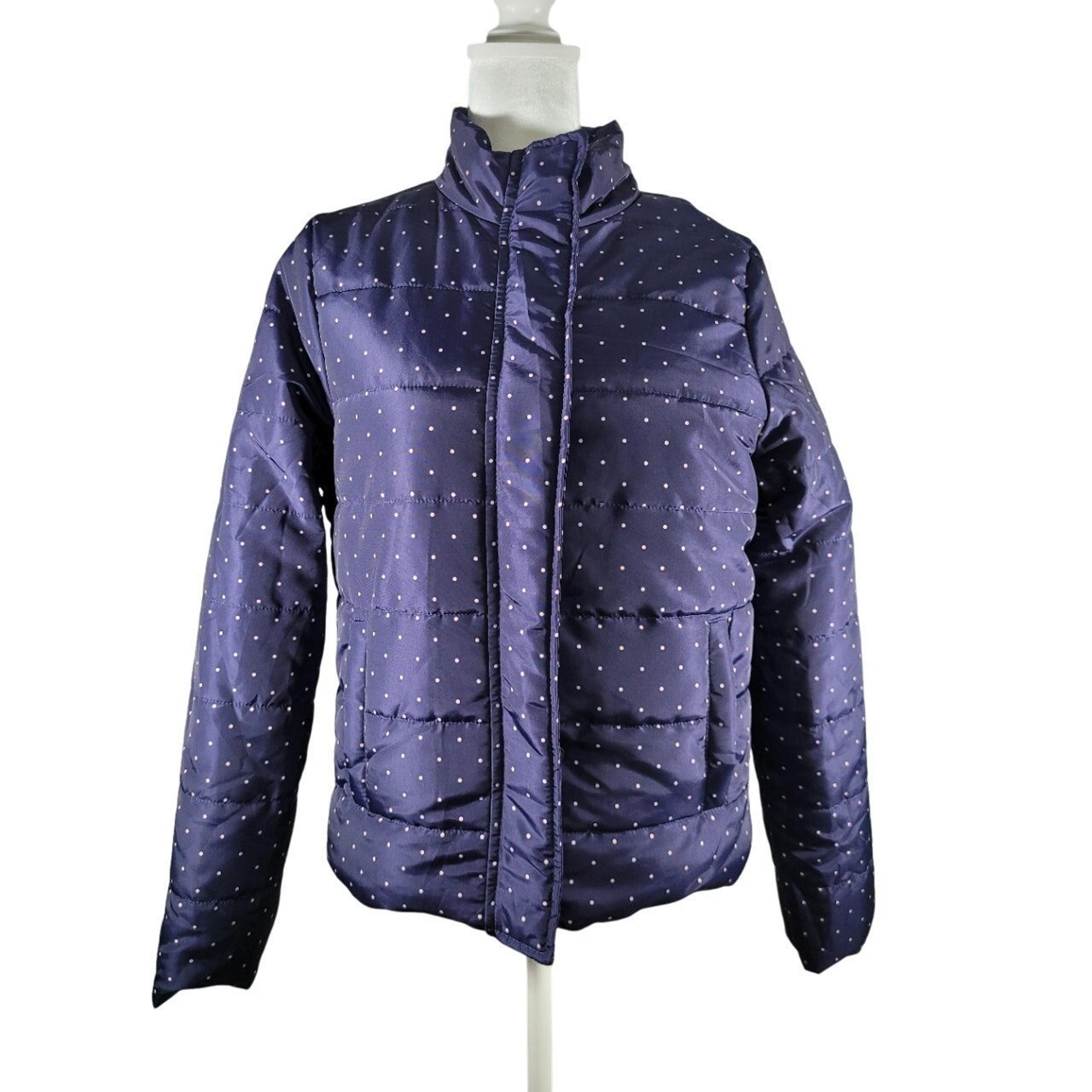 Copper Key Womens Polka Dot Puffer Jacket Sz XS Blue Pink