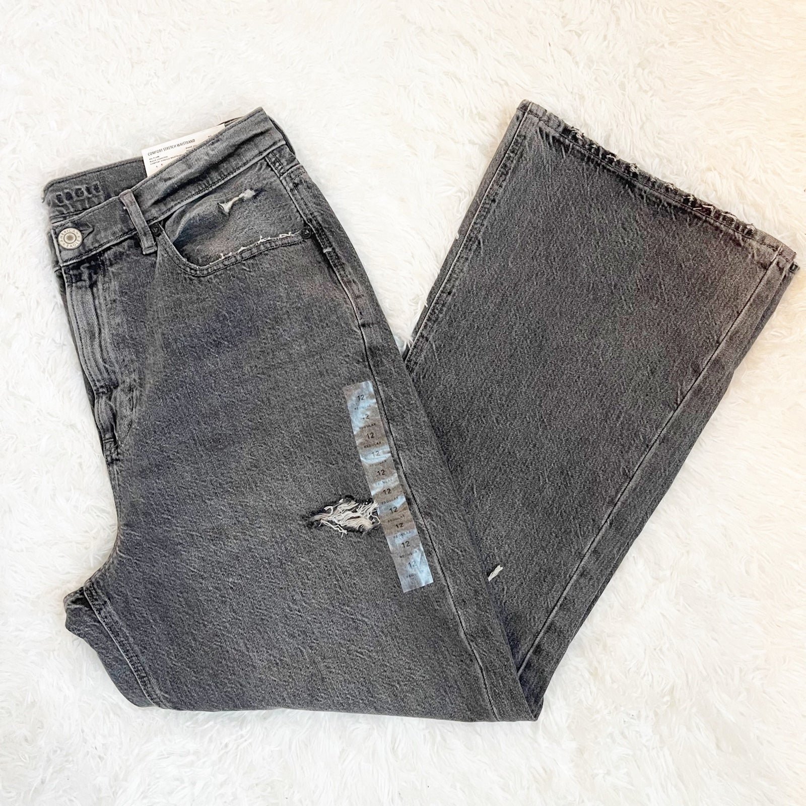 American Eagle 90's Flare Denim Jeans in Gray High Rise Size 12 NWT