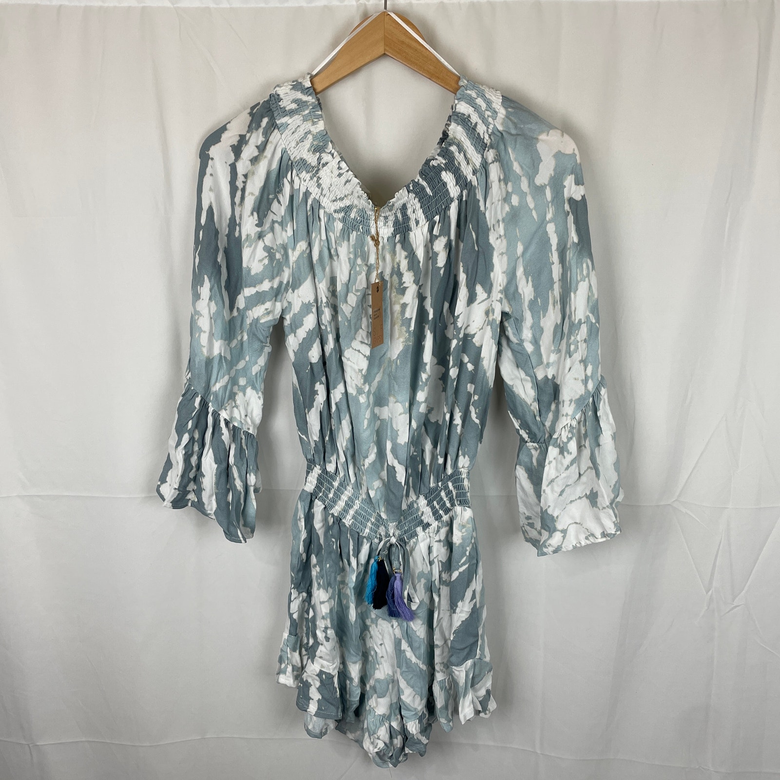 Surf Gypsy Women's Grey Lavender Zebra Tie Dye Romper A7665 68 MSRP Size M