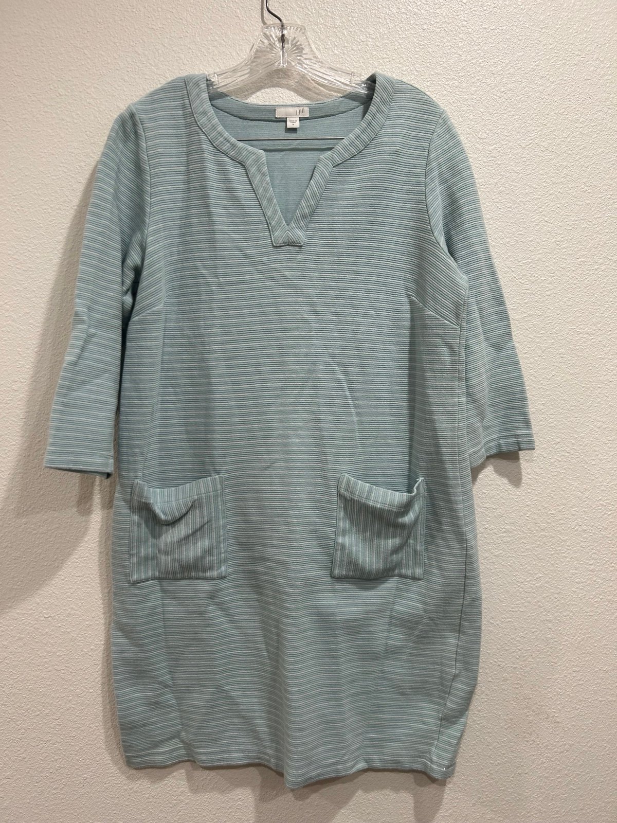 J. Jill Women's Tunic Top Dress Size Medium Blue Striped Stretch 3/4 Sleeve Knit