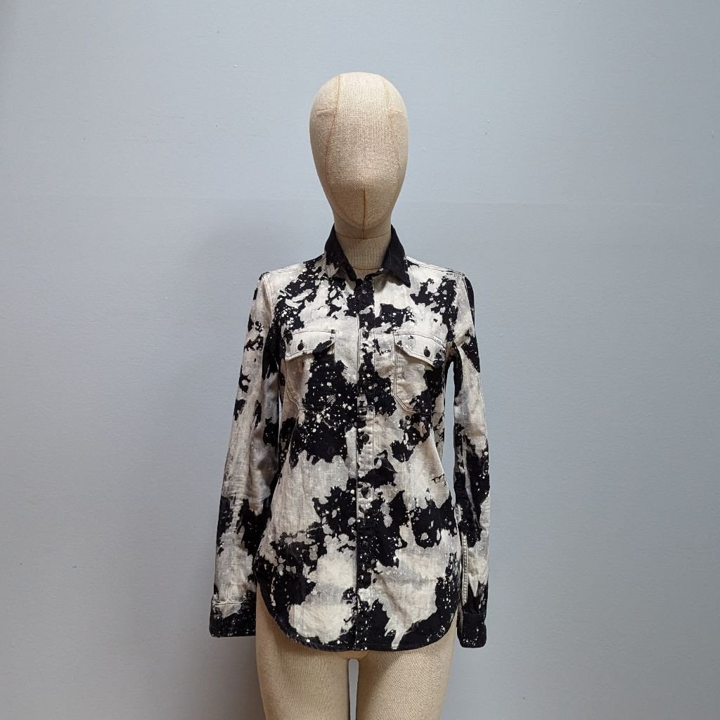 Mother The Trooper in Nightlife Button Down Black White Paint Splatter Shirt XS