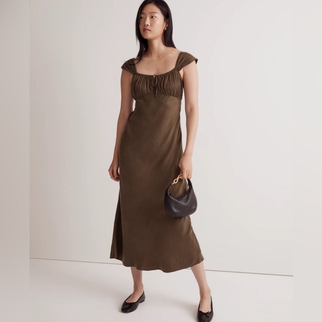 Madewell Green Square-Neck Slip Midi Dress Size 12