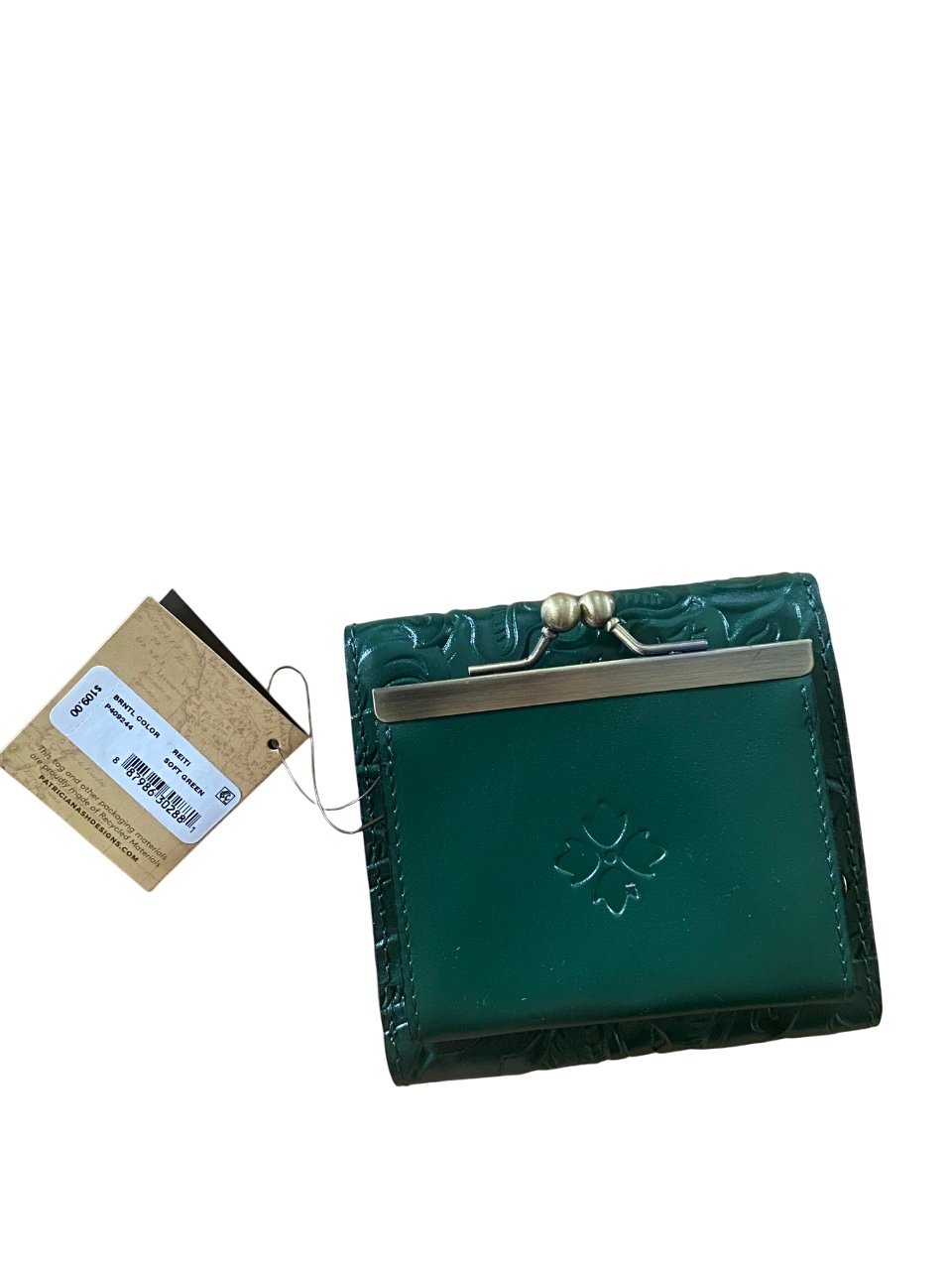NEW PATRICIA NASH Leather Reiti Bi Fold Kiss Lock Frame Wallet Green