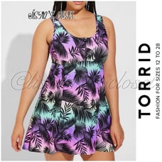 Torrid Rainbow Palm Print Wireless Long Zip-Front Swim Dress With Short 2X 18 20