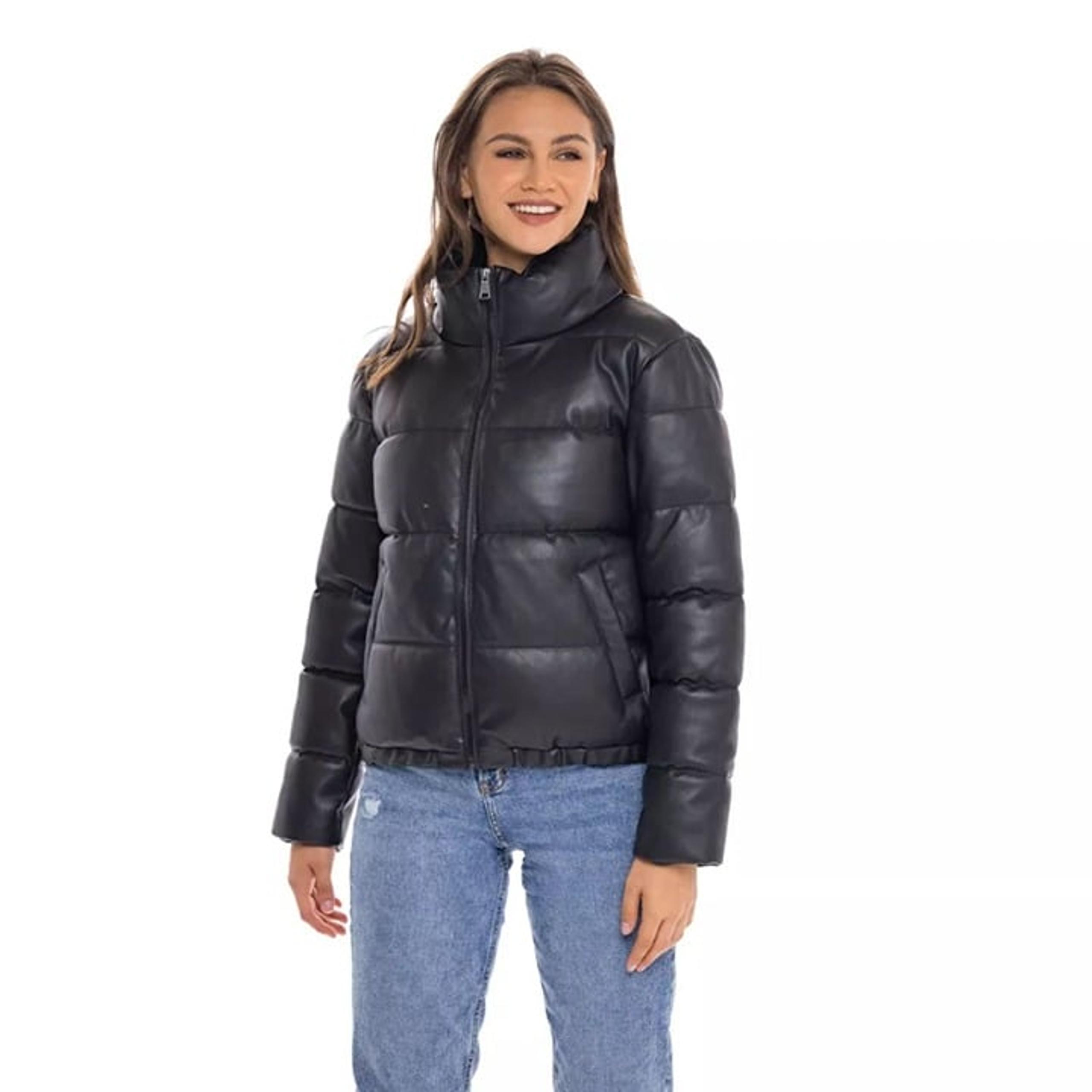 NEW Women's medium Sebby Faux Leather Puffer Jacket