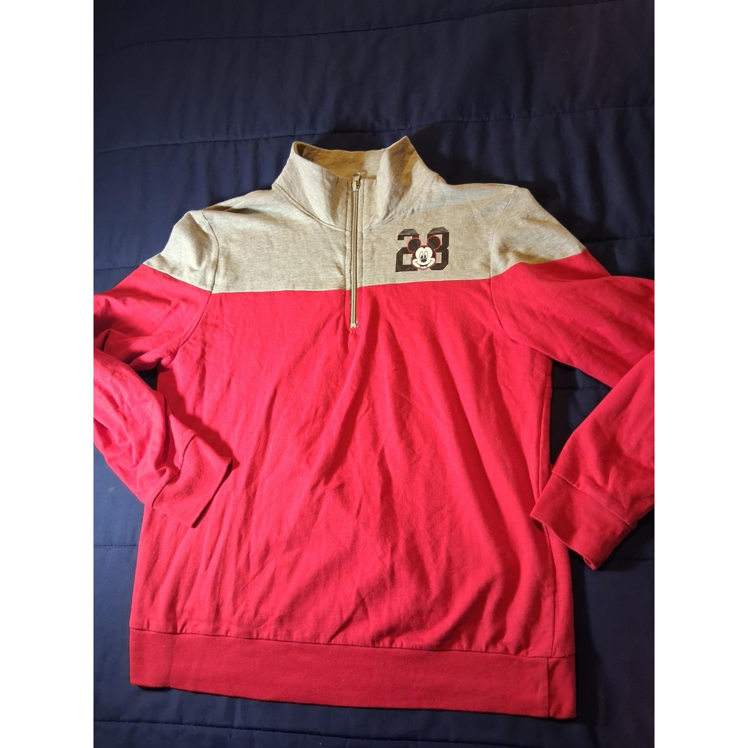 Vintage Disney 1/4 Zip Fleece Mock Neck Pullover Mickey Mouse Red Womens Large