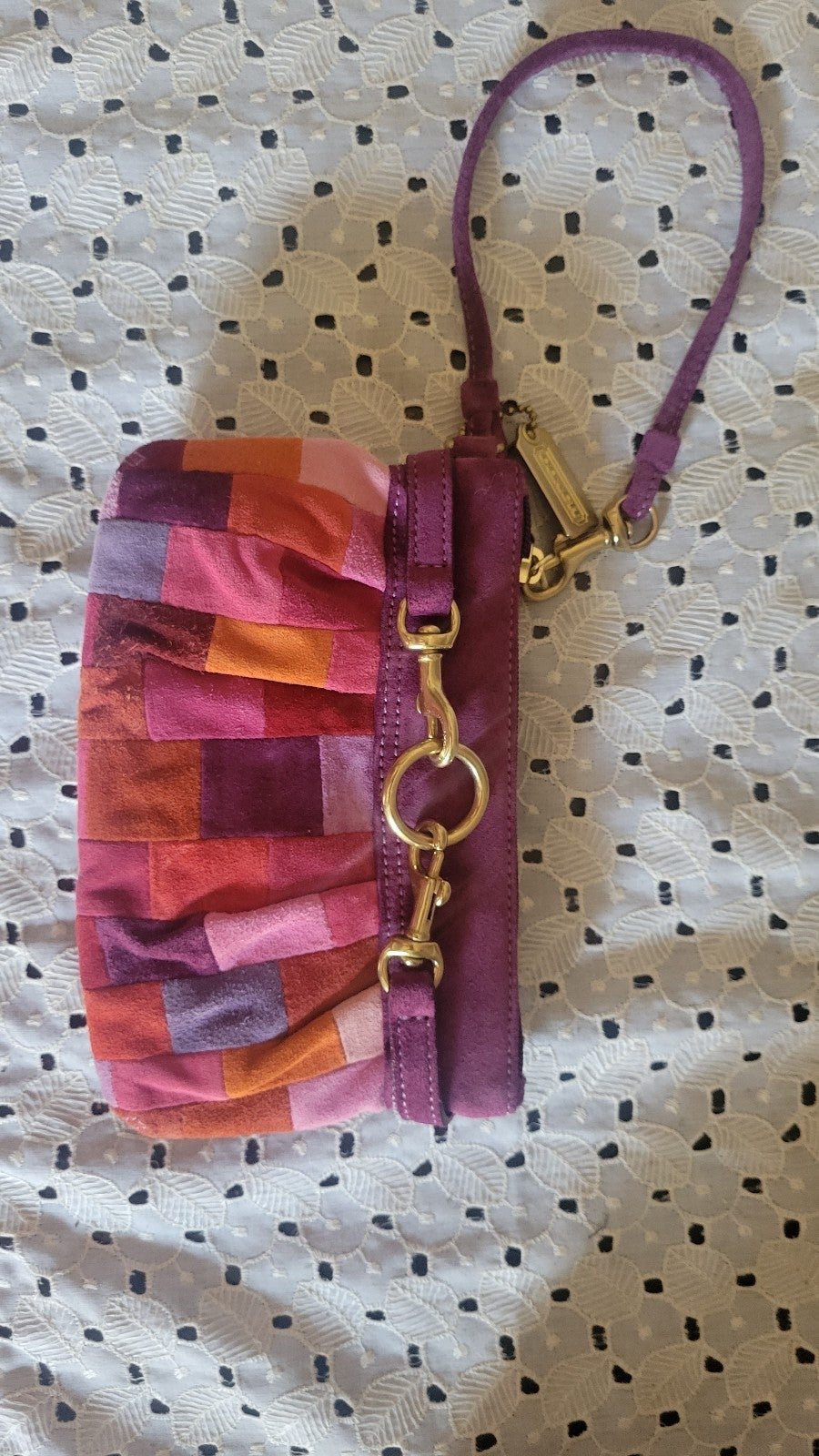 Coach suede patchwork wristlet
