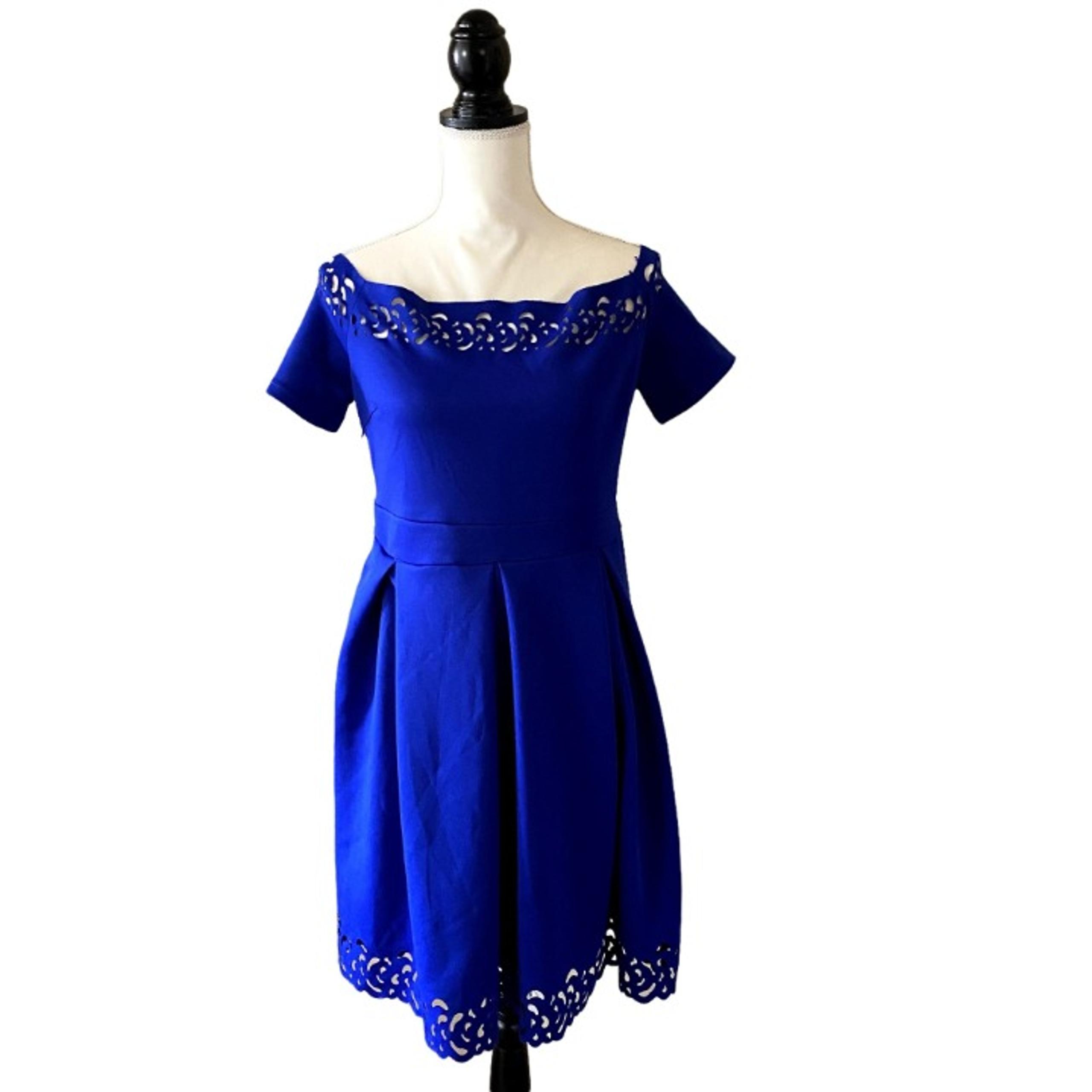 Shein Off Shoulder A Line Dress with Patterned Cutout | Blue | Size Large