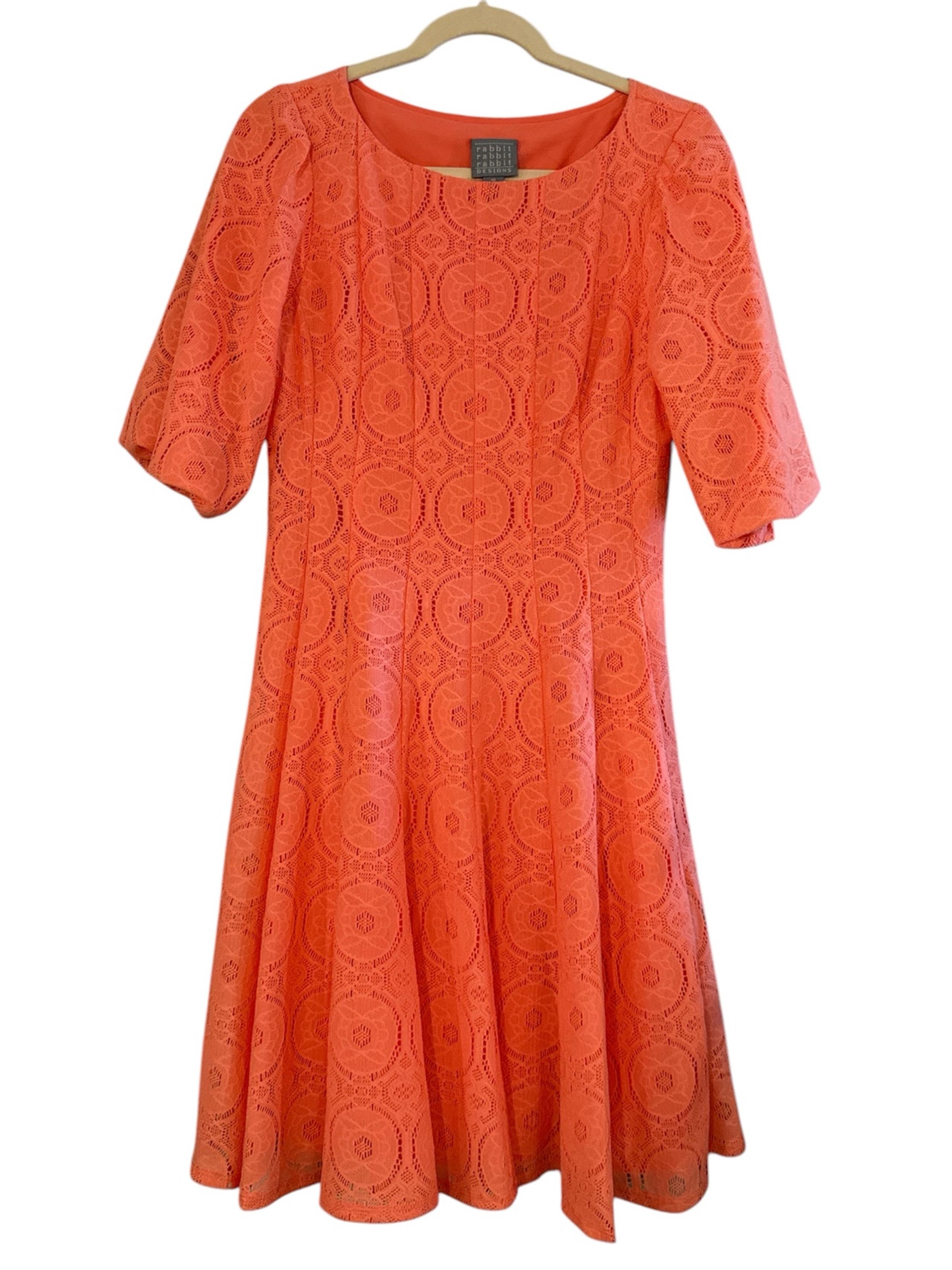 Short Balloon Sleeve Knee Length Coral Dress by Rabbit Rabbit Rabbit - Size 10