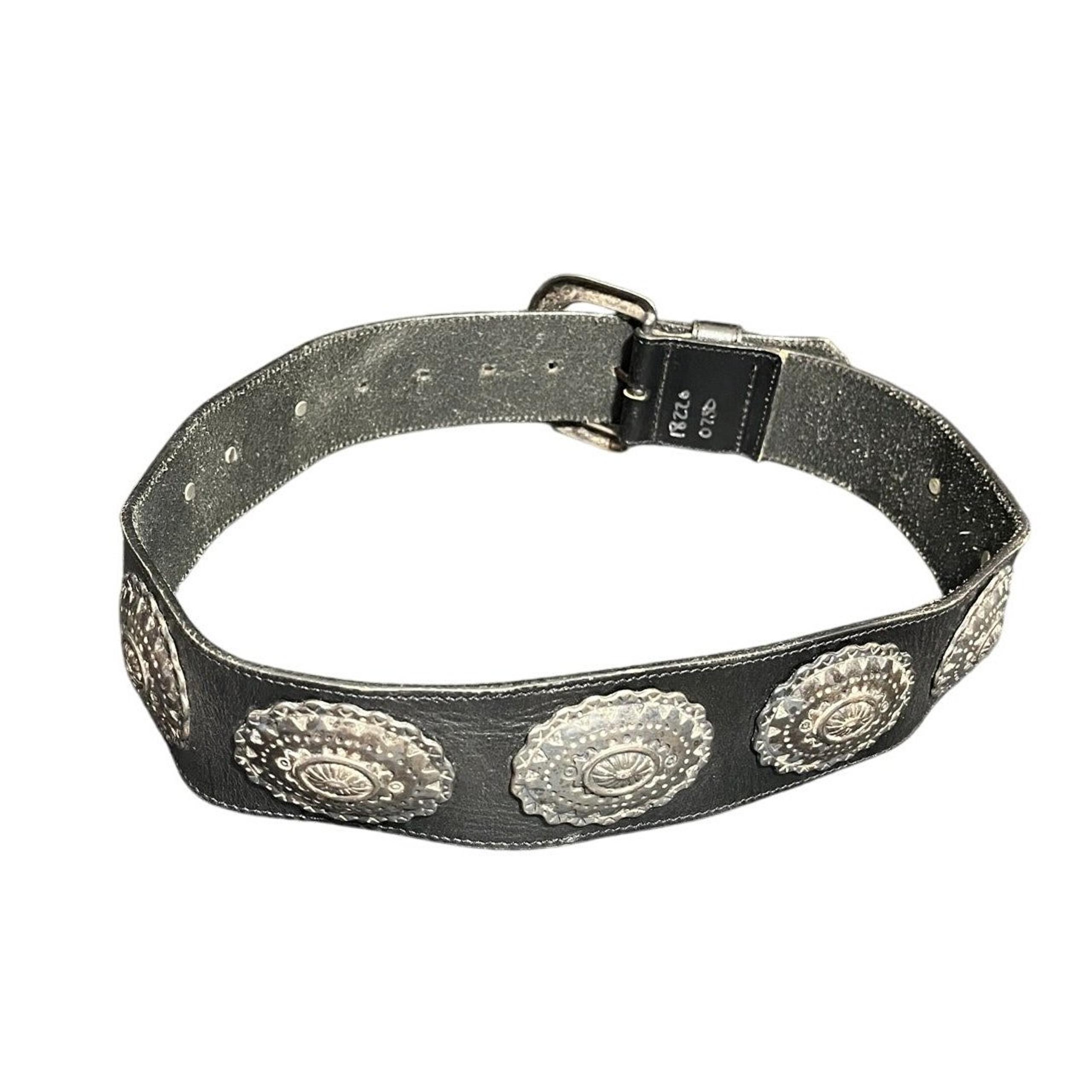 Vintage Silver Black Leather Western Belt Cowboy Rodeo Womens Small KarenKane