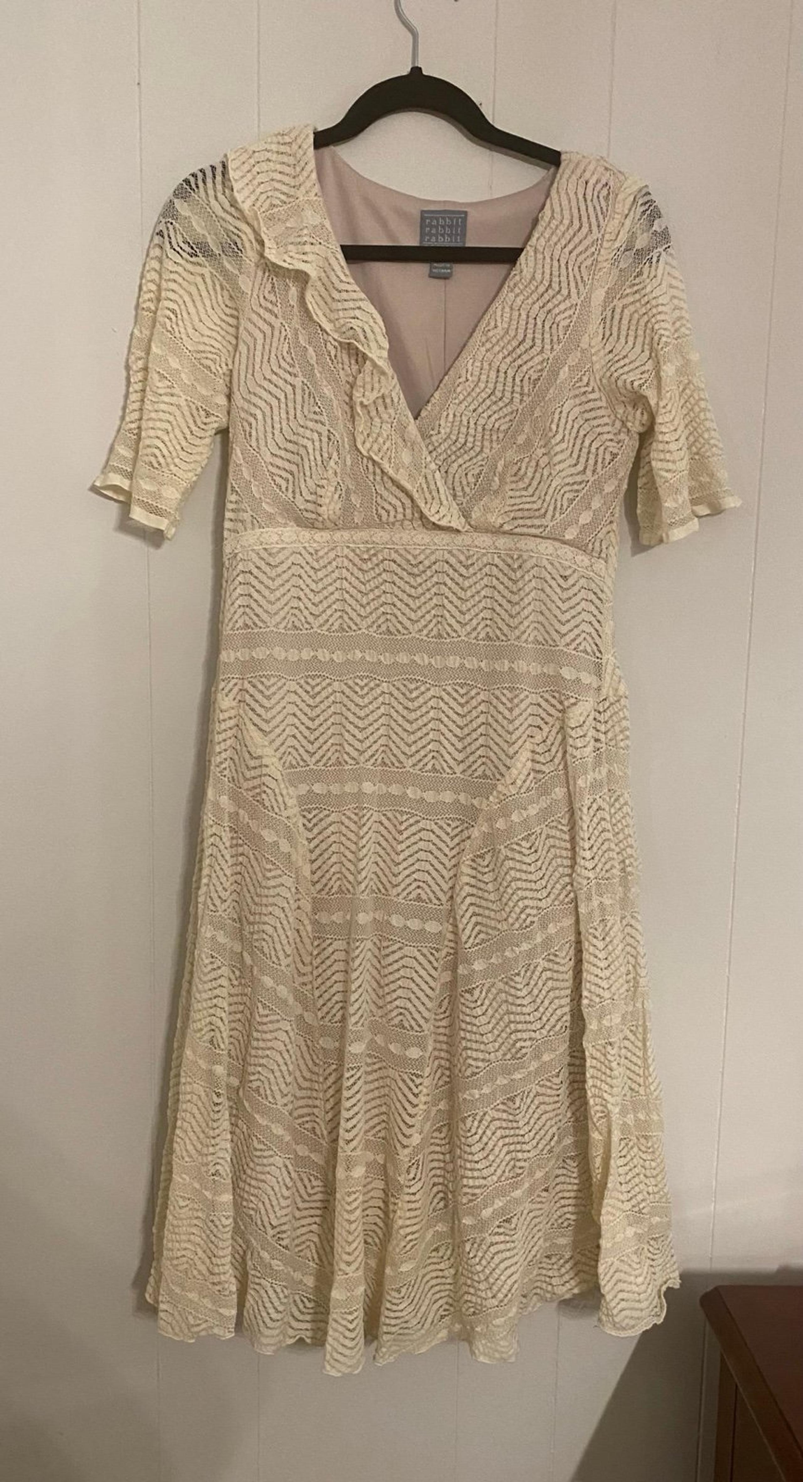 Rabbit Rabbit Rabbit Lace and Ruffle Cream Midi Dress size 10