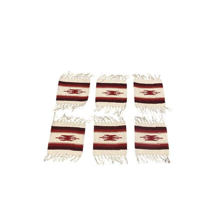 Handmade Vintage Navajo Indigenous Woven Wool Coaster Set of 6 Cream One Size