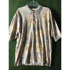 Tommy Bahama Shirt Mens XL Yellow Floral Hawaiian Tropic All Over Print Polo Vtg