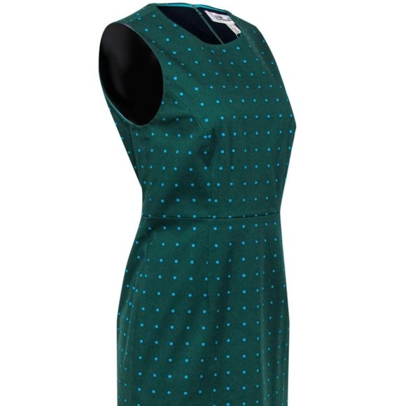 Diane Vun Furstenberg Sleeveless Crew-Neck Knee L Polka Dot Print Green/Blue 4