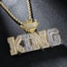 KING CROWN BRASS ICED HIP HOP CUBIC ZIRCONIA PENDANT & 24 ROPE CHAIN NECKLACE