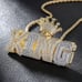 KING CROWN BRASS ICED HIP HOP CUBIC ZIRCONIA PENDANT & 24 ROPE CHAIN NECKLACE