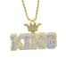 KING CROWN BRASS ICED HIP HOP CUBIC ZIRCONIA PENDANT & 24 ROPE CHAIN NECKLACE