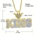 KING CROWN BRASS ICED HIP HOP CUBIC ZIRCONIA PENDANT & 24 ROPE CHAIN NECKLACE
