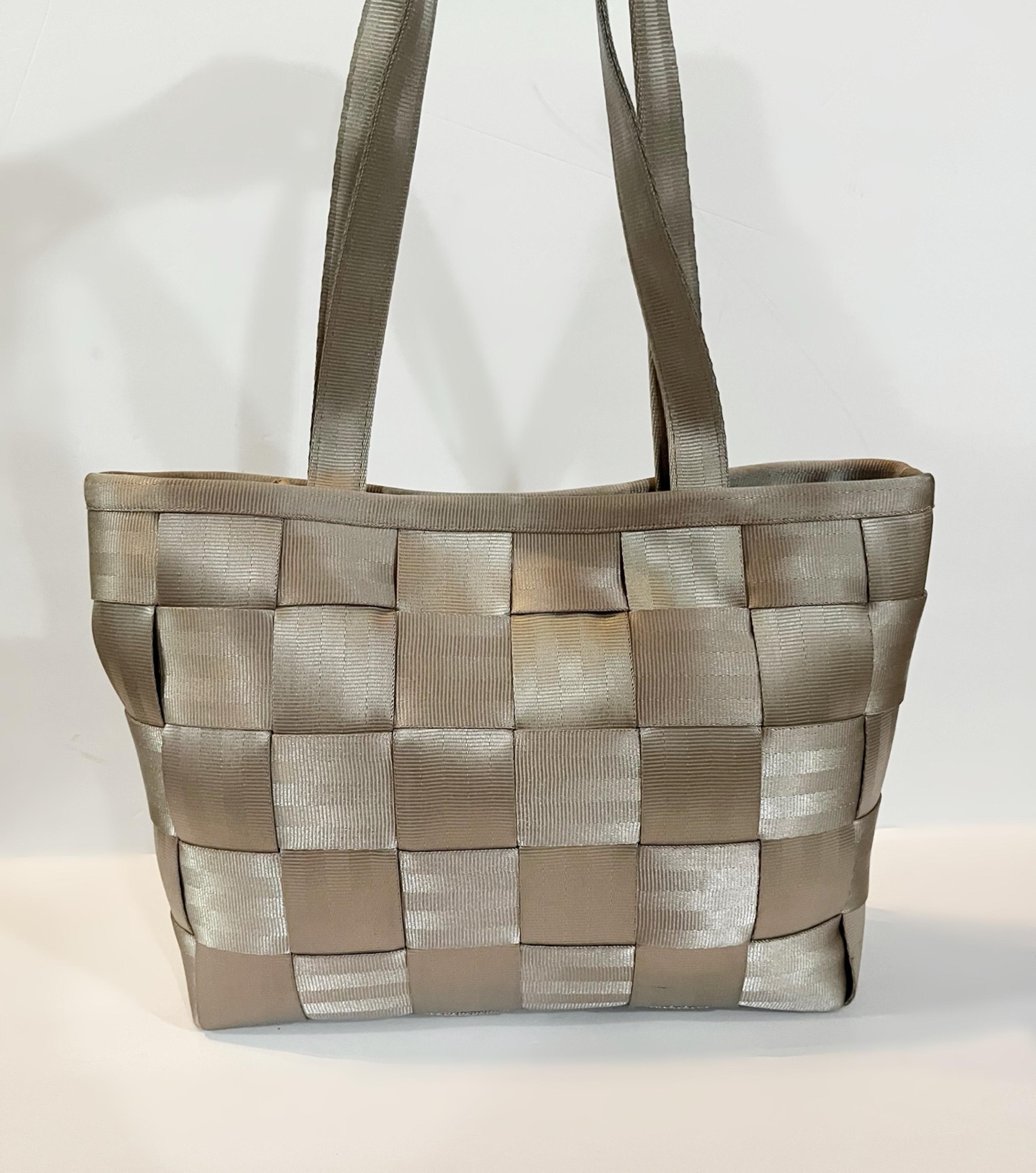 Harveys Seatbelt Beige Gold Tote Bag Pouch Large Purse carryall belt satchel