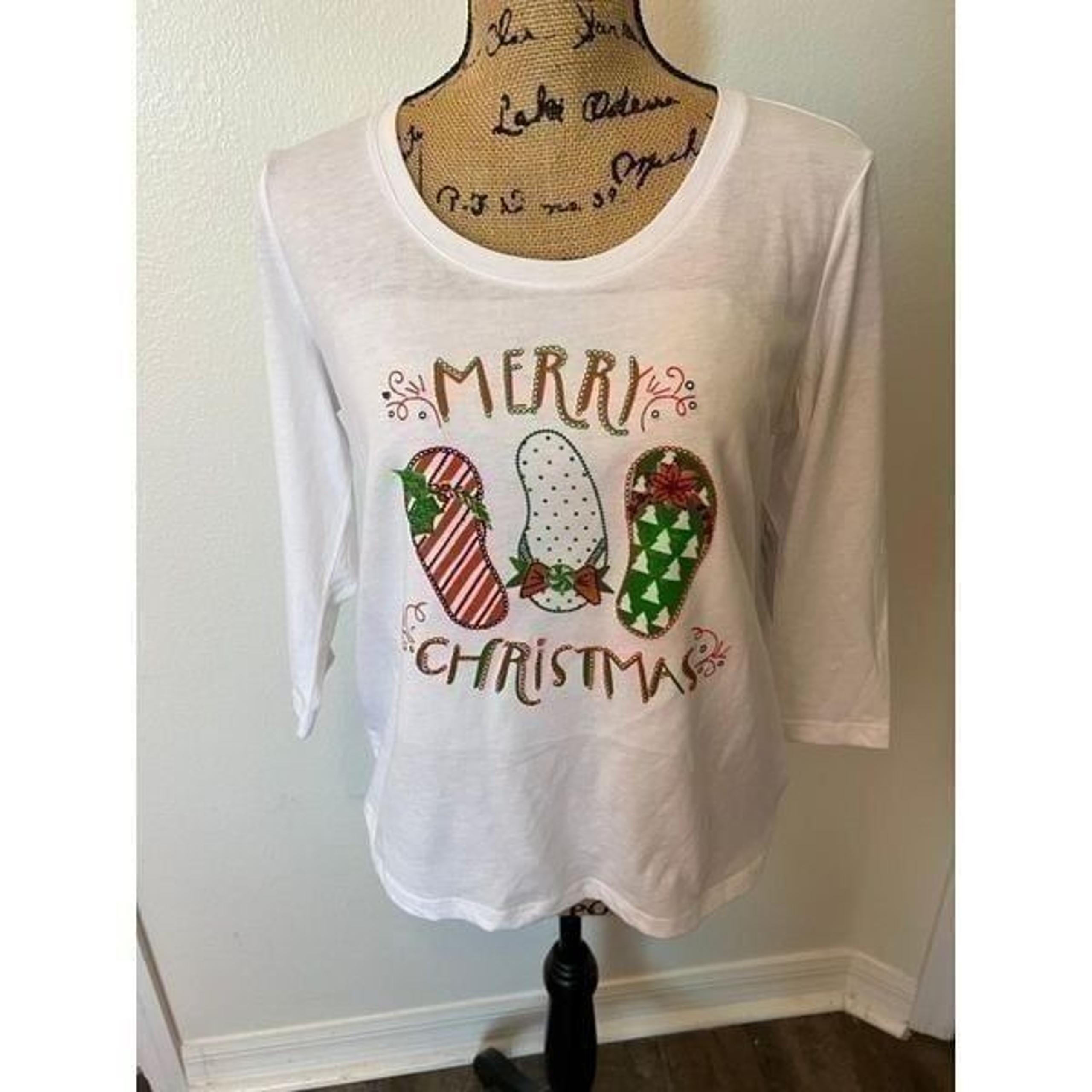 Coral Bay Merry Christmas Top-Size Medium Petite