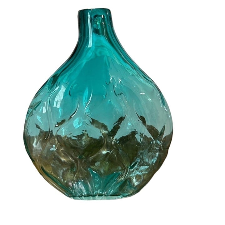Decorative Vintage Wave Textured Aqua Colored Vase 12