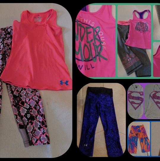 GIRLS EUC SIZE YMD 10-12 10 12 UNDER ARMOUR 7pc BUNDLE SPRING SUMMER TOPS CAPRIS