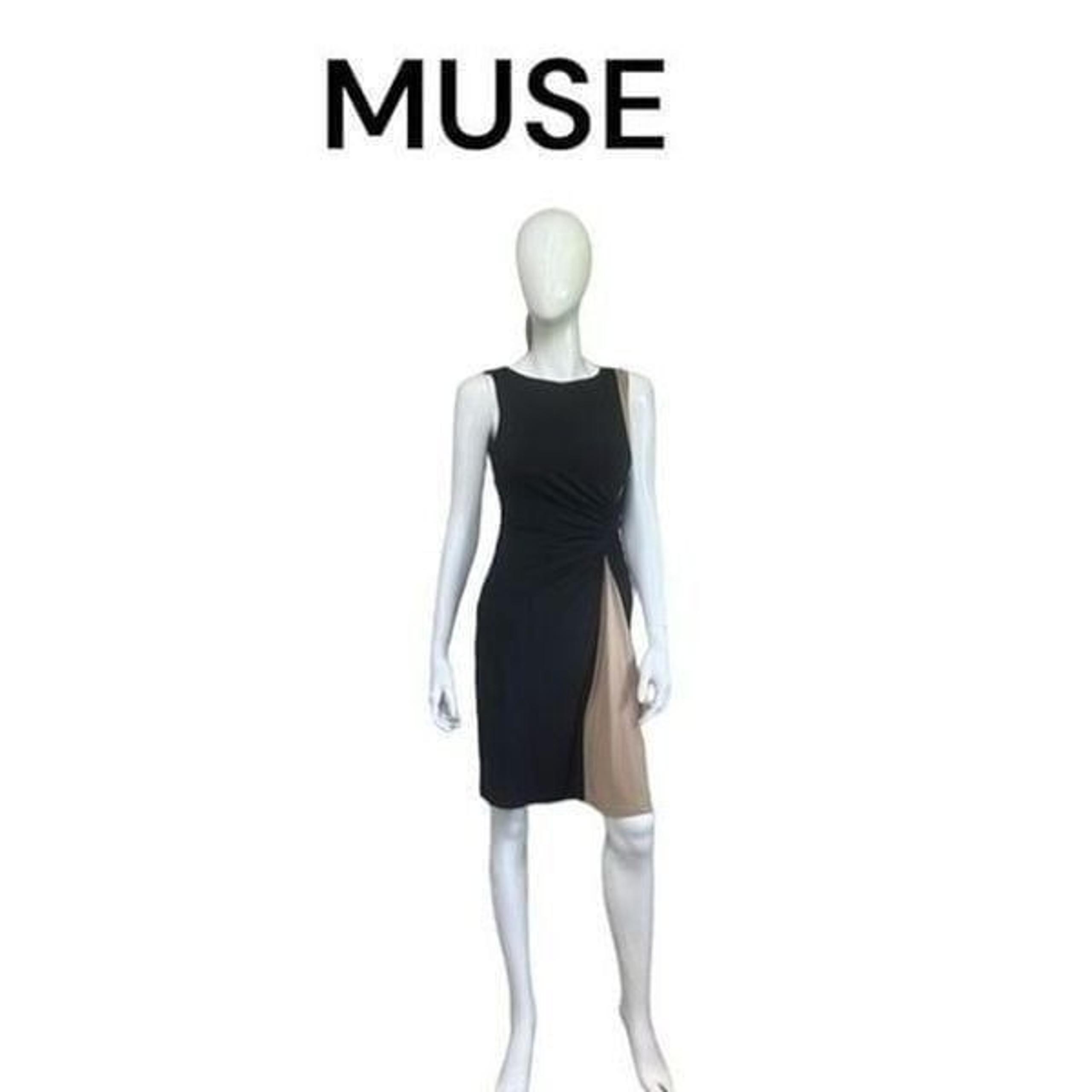 Muse Colorblock Ruched Round Neck Sleeveless Bodycon Dress Black Size 4