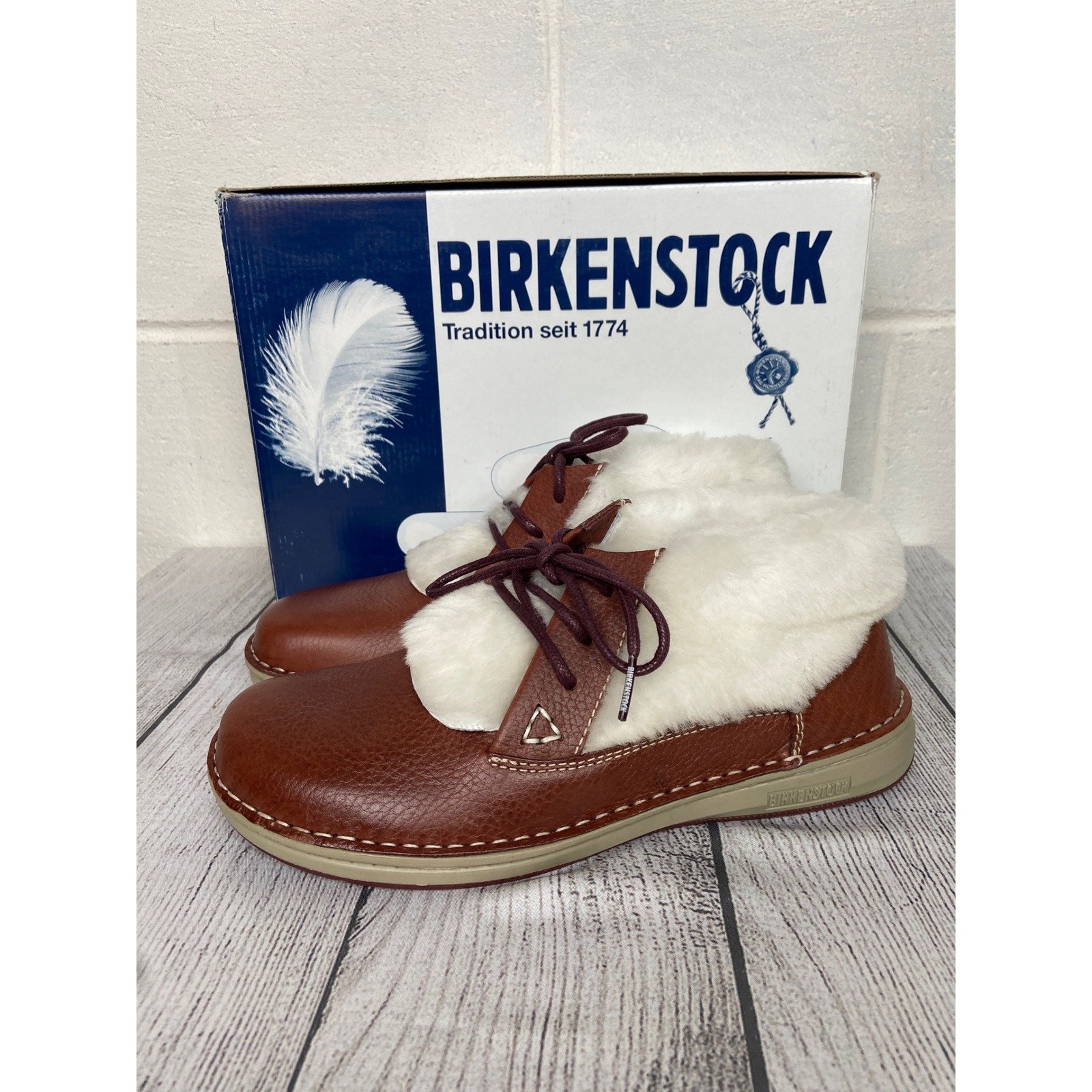 Birkenstock Memphis High Shearling Lined Ankle Boots Chestnut Leather Size 38