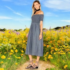 The Great. midi dress size S Carnival Indio Denim Chambray off shoulder bardot