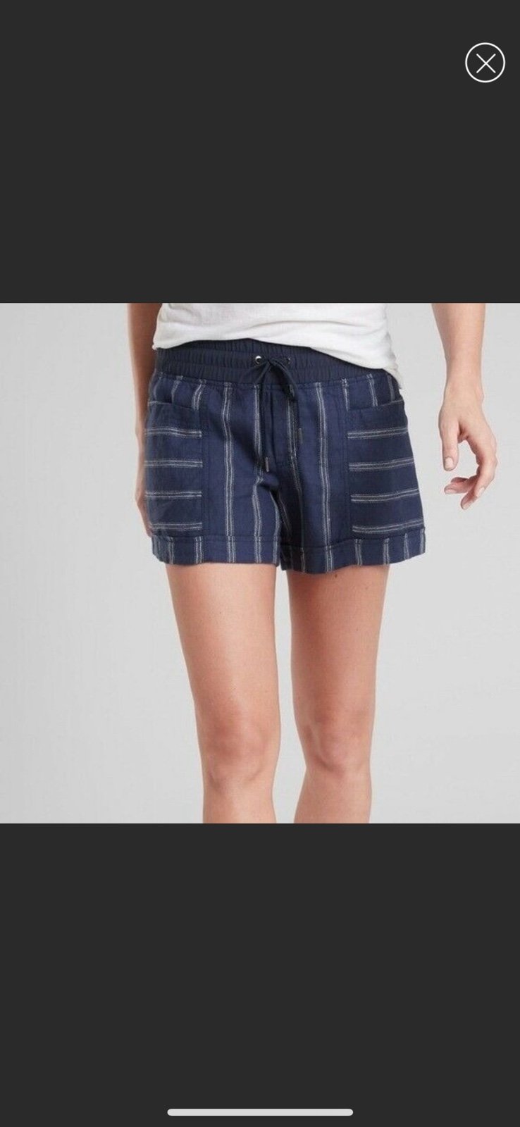 Athleta Cabo Linen Shorts Navy and White Stripe 3.5 Inch Inseam Size 6